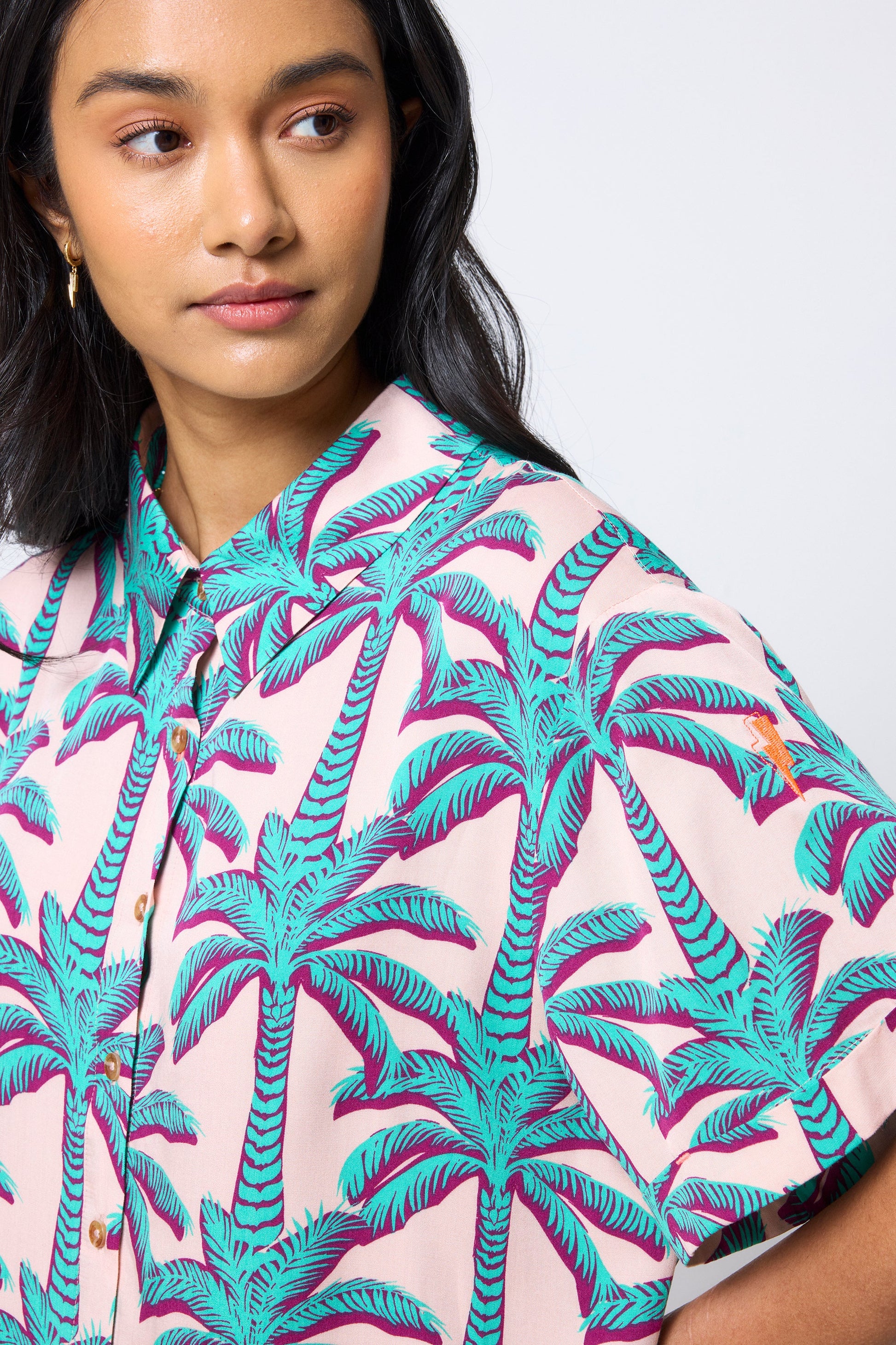 Cream with Green Shadow Palm Shirt