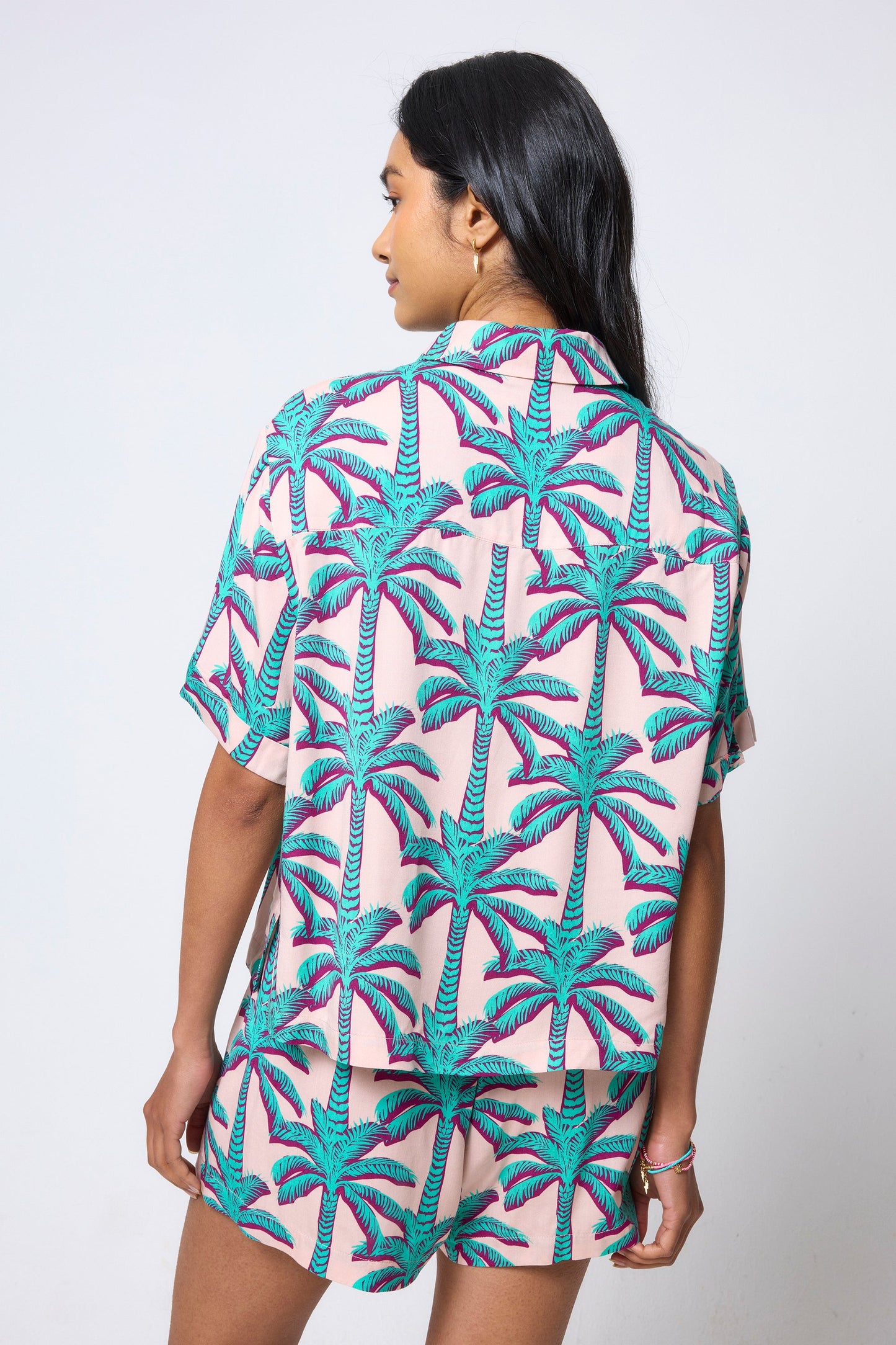 Cream with Green Shadow Palm Shirt