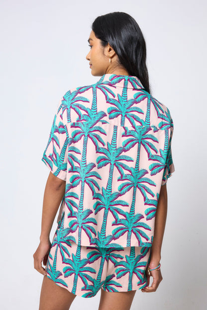 Cream with Green Shadow Palm Shirt