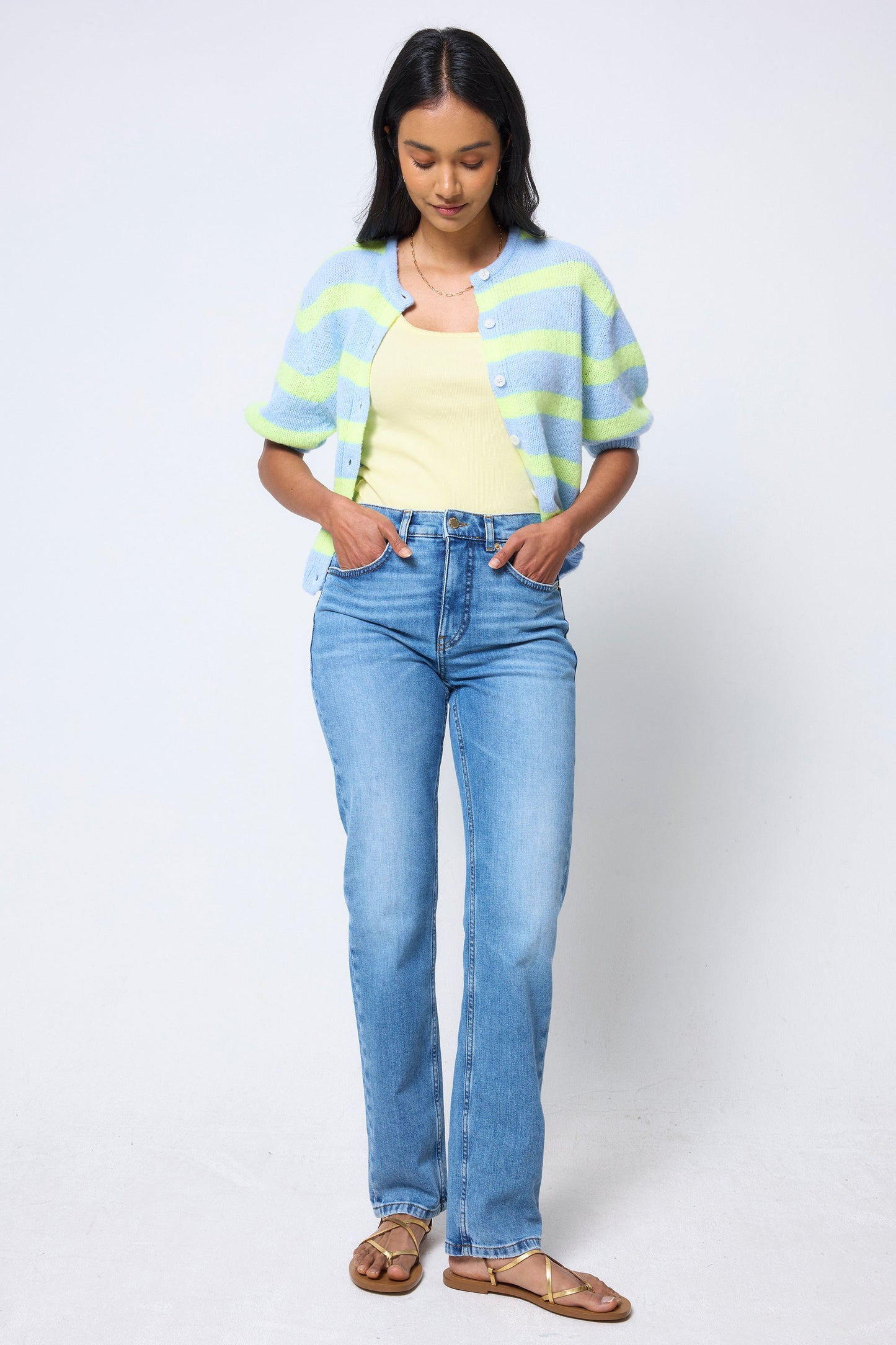 Lemon Jersey Stitch Detail Vest Top
