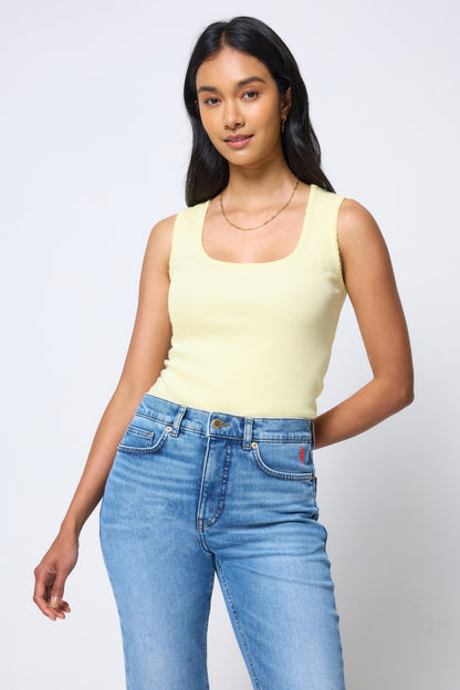 Lemon Jersey Stitch Detail Vest Top