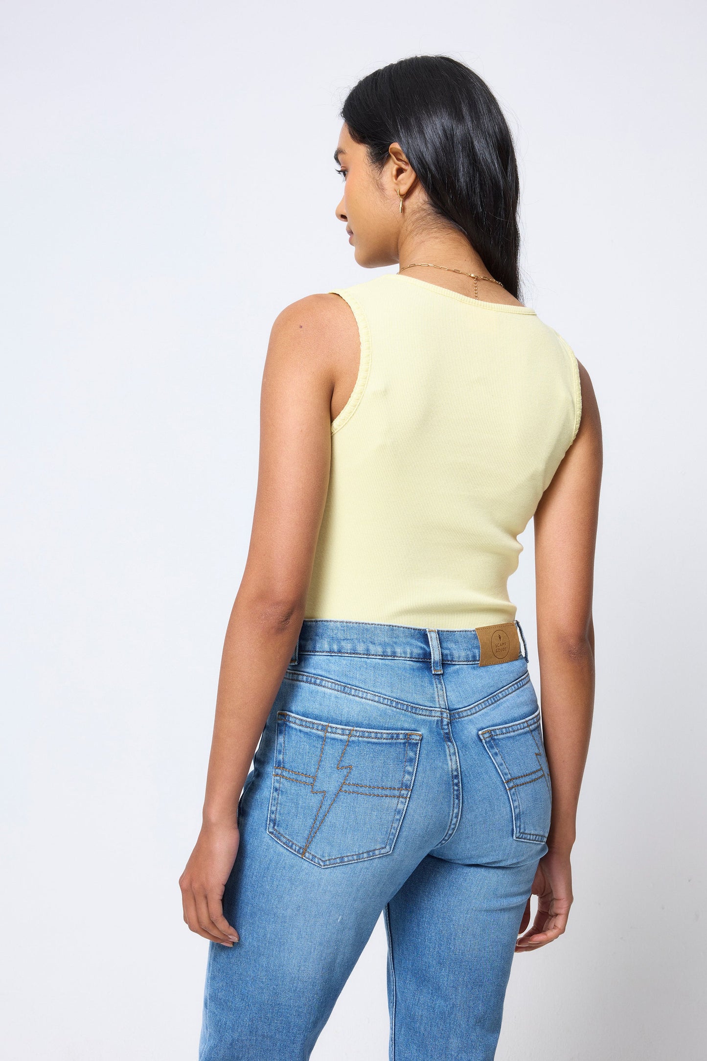 Lemon Jersey Stitch Detail Vest Top