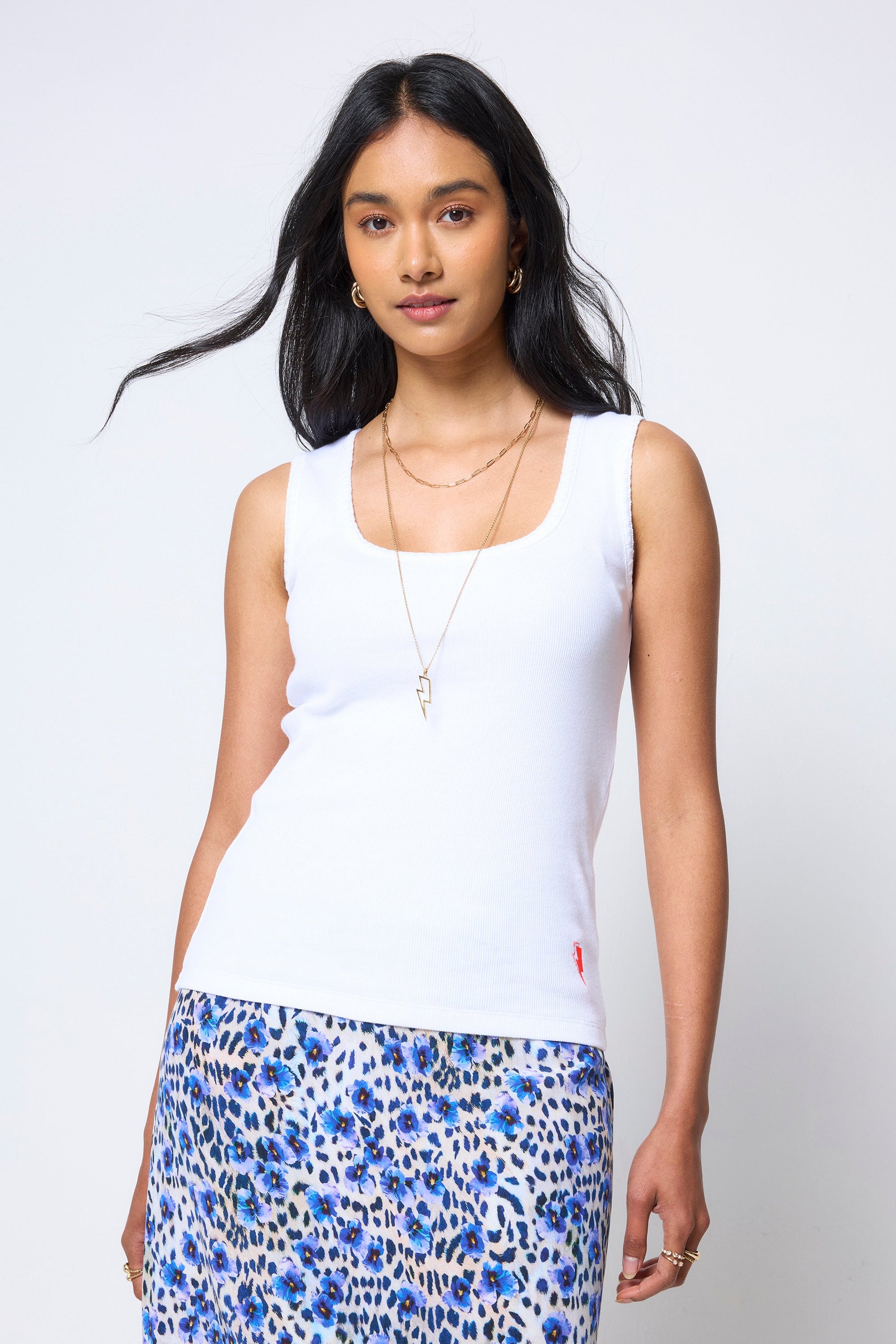 White Jersey Stitch Detail Vest Top
