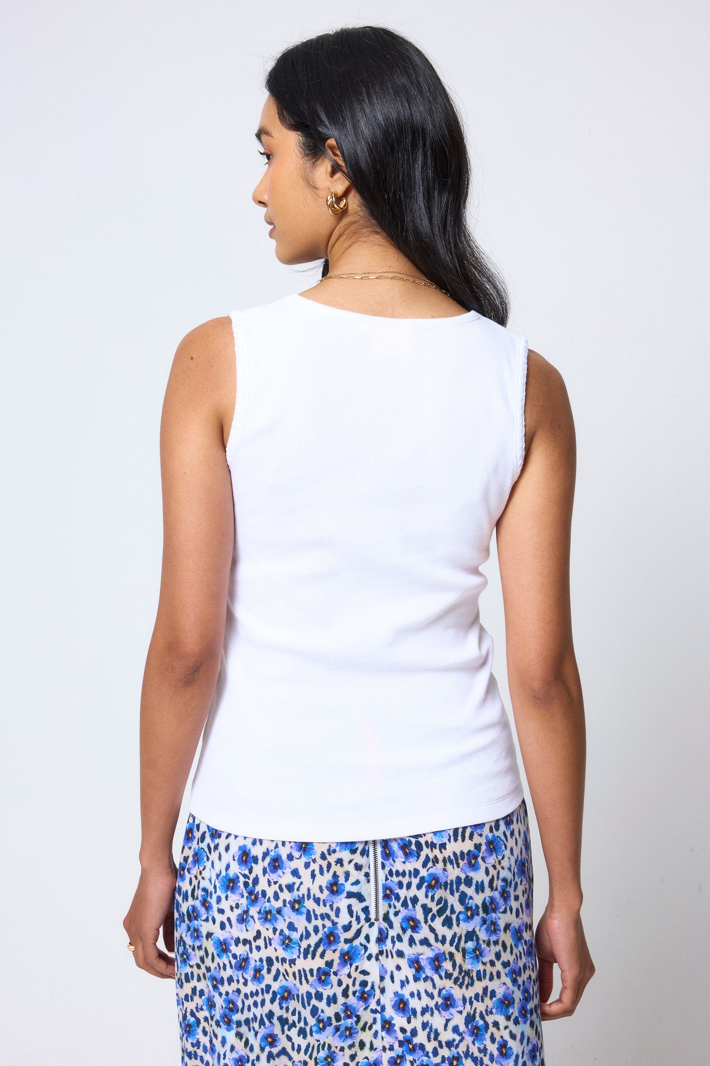 White Jersey Stitch Detail Vest Top