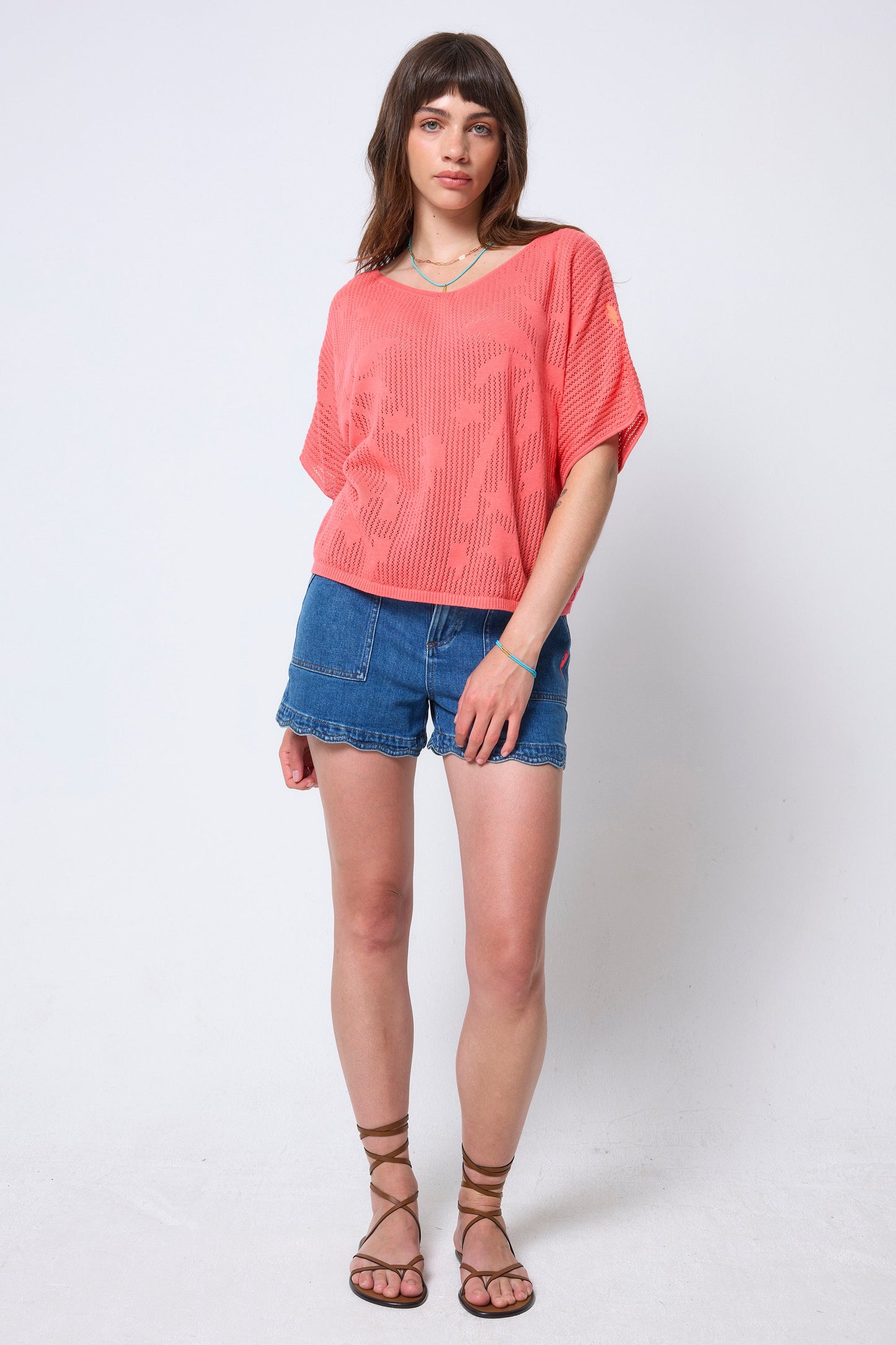 Coral Palm Knitted Crochet Jumper