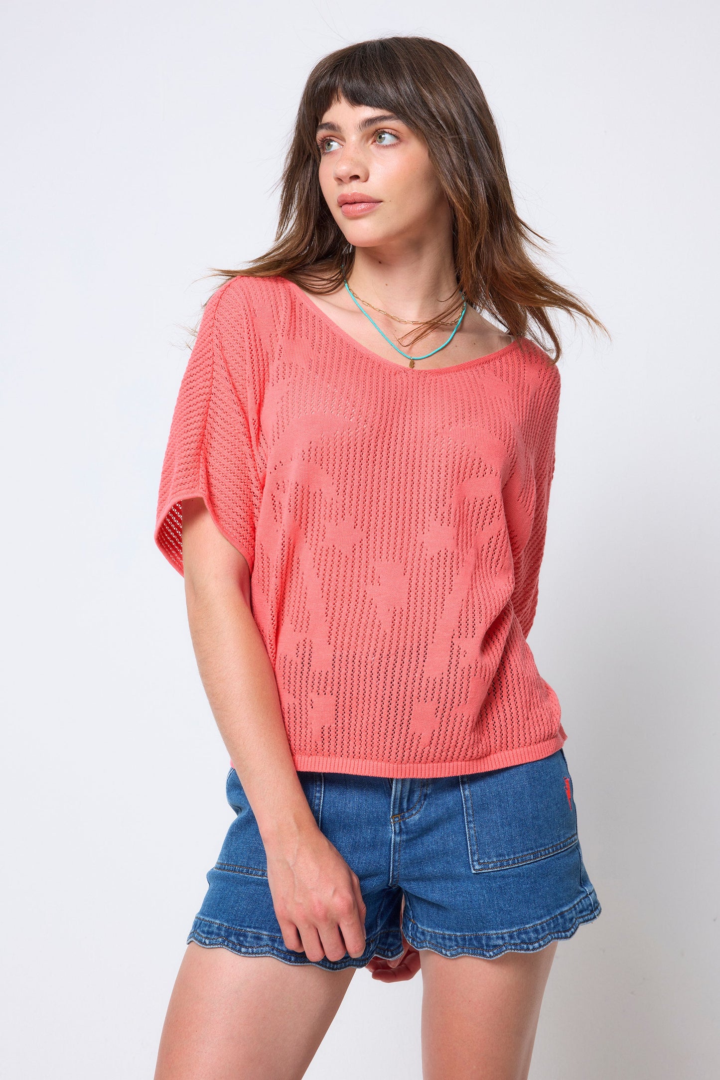 Coral Palm Knitted Crochet Jumper