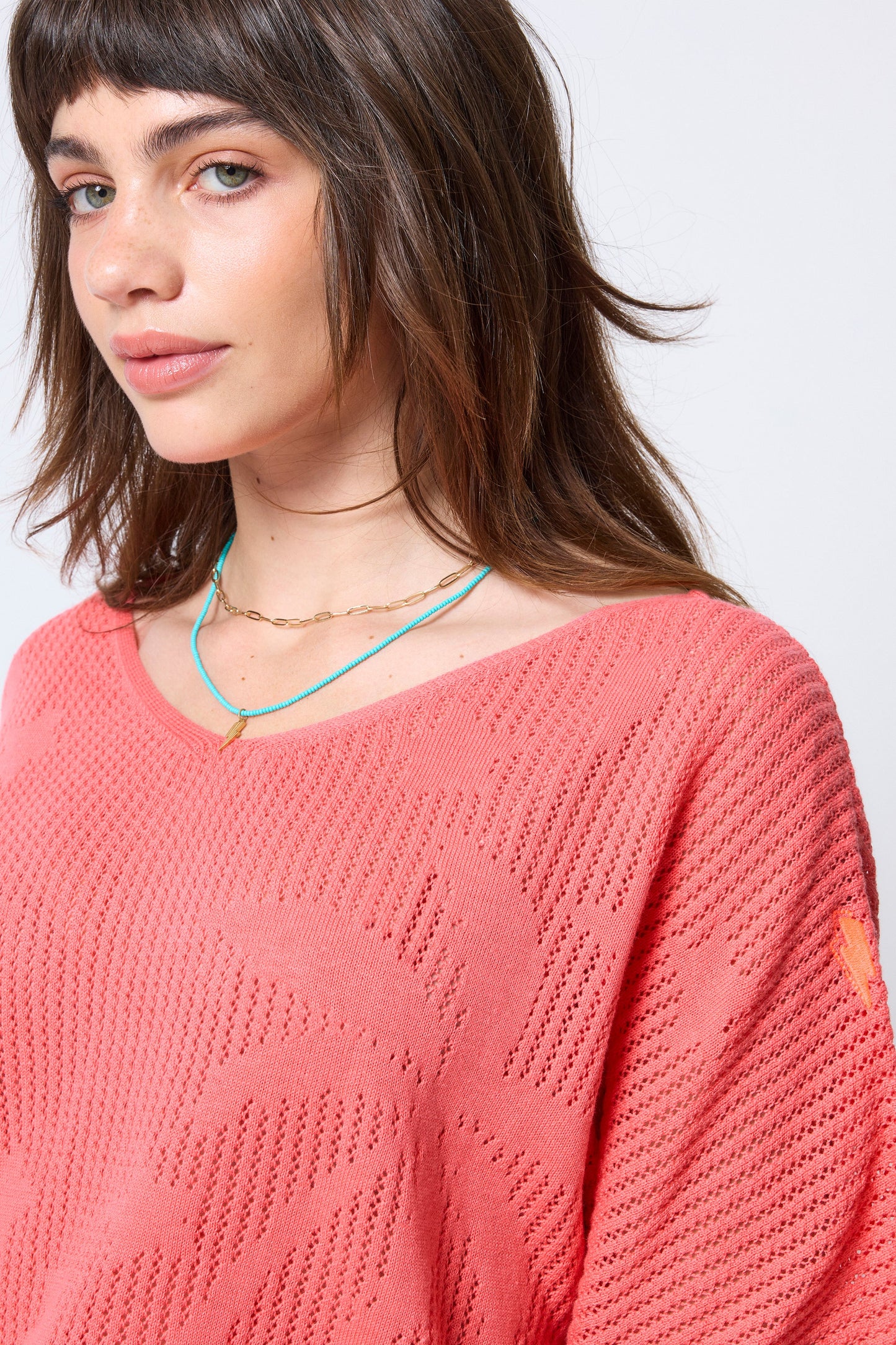 Coral Palm Knitted Crochet Jumper