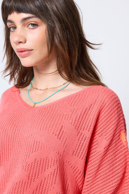 Coral Palm Knitted Crochet Jumper