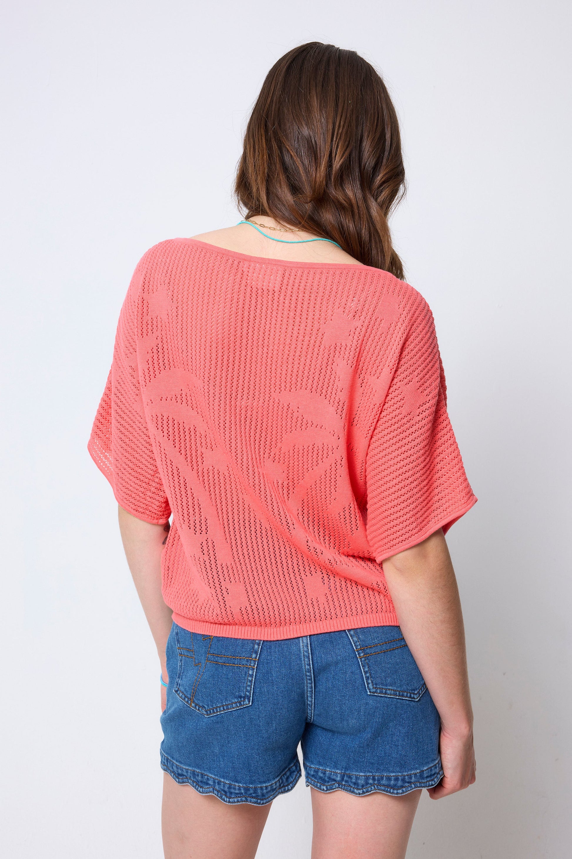 Coral Palm Knitted Crochet Jumper