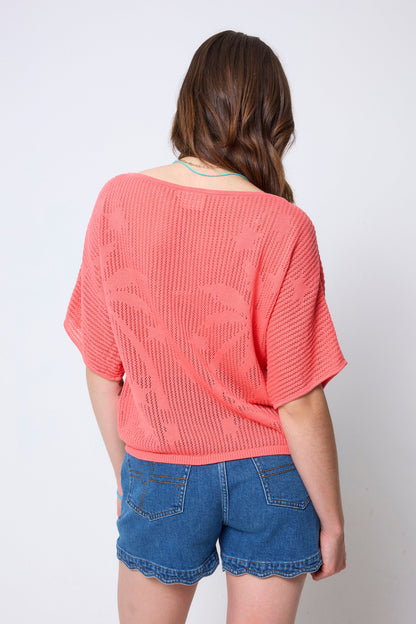 Coral Palm Knitted Crochet Jumper