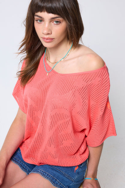 Coral Palm Knitted Crochet Jumper