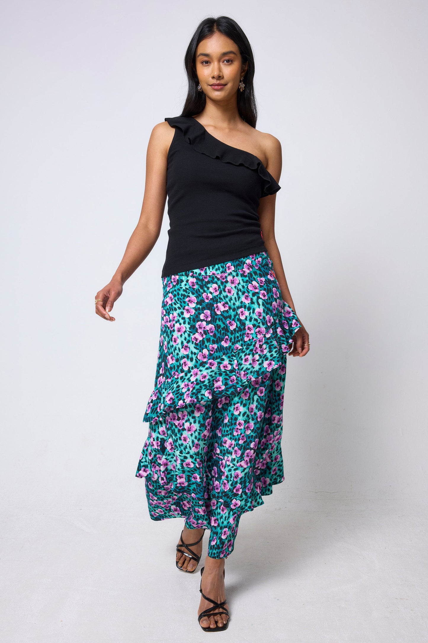 Black One Shoulder Frill Top