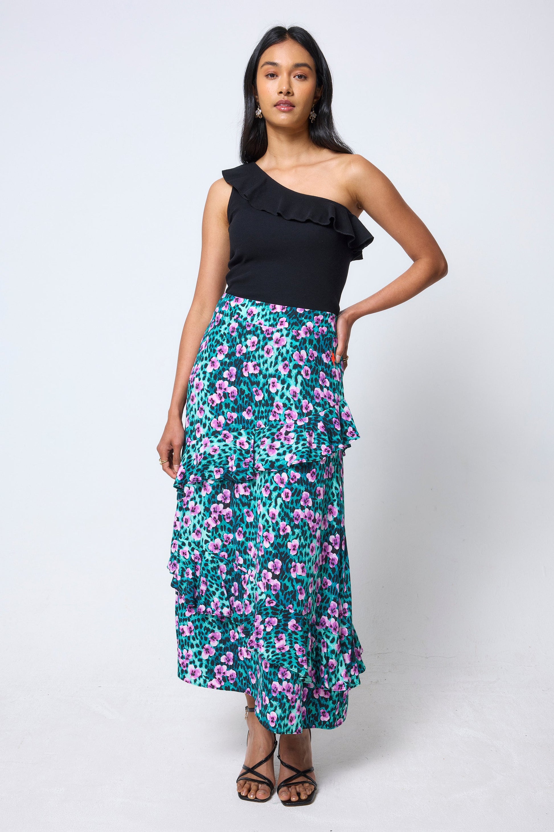 Black One Shoulder Frill Top