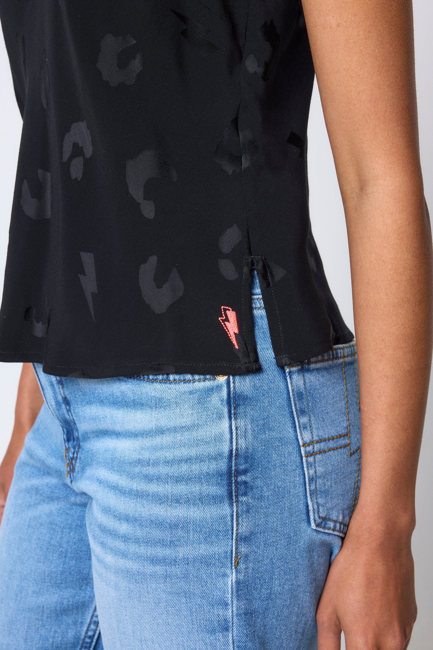 Black Jacquard Lace Trim Cami Top