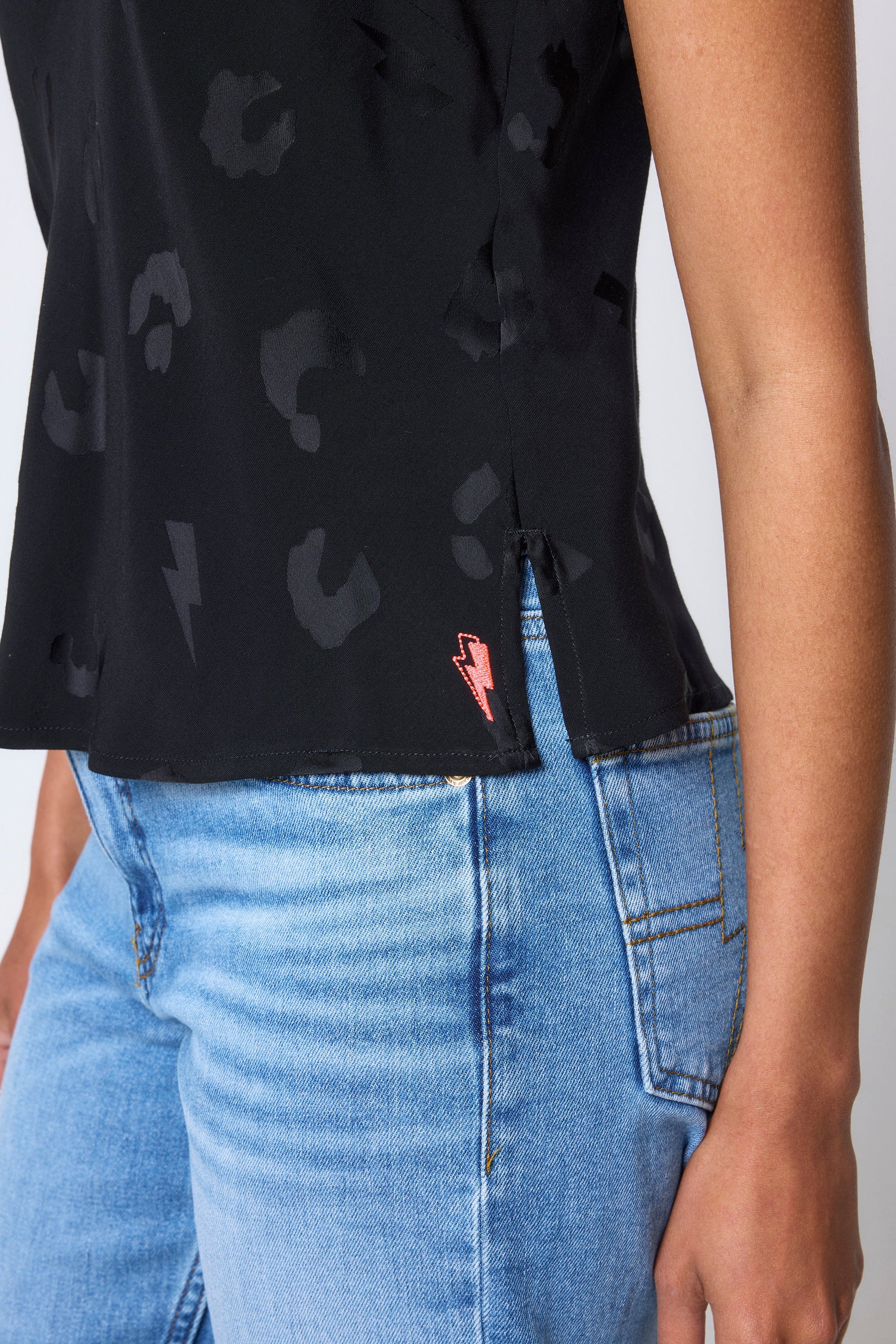 Black Jacquard Lace Trim Cami Top