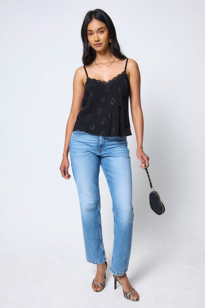 Black Jacquard Lace Trim Cami Top