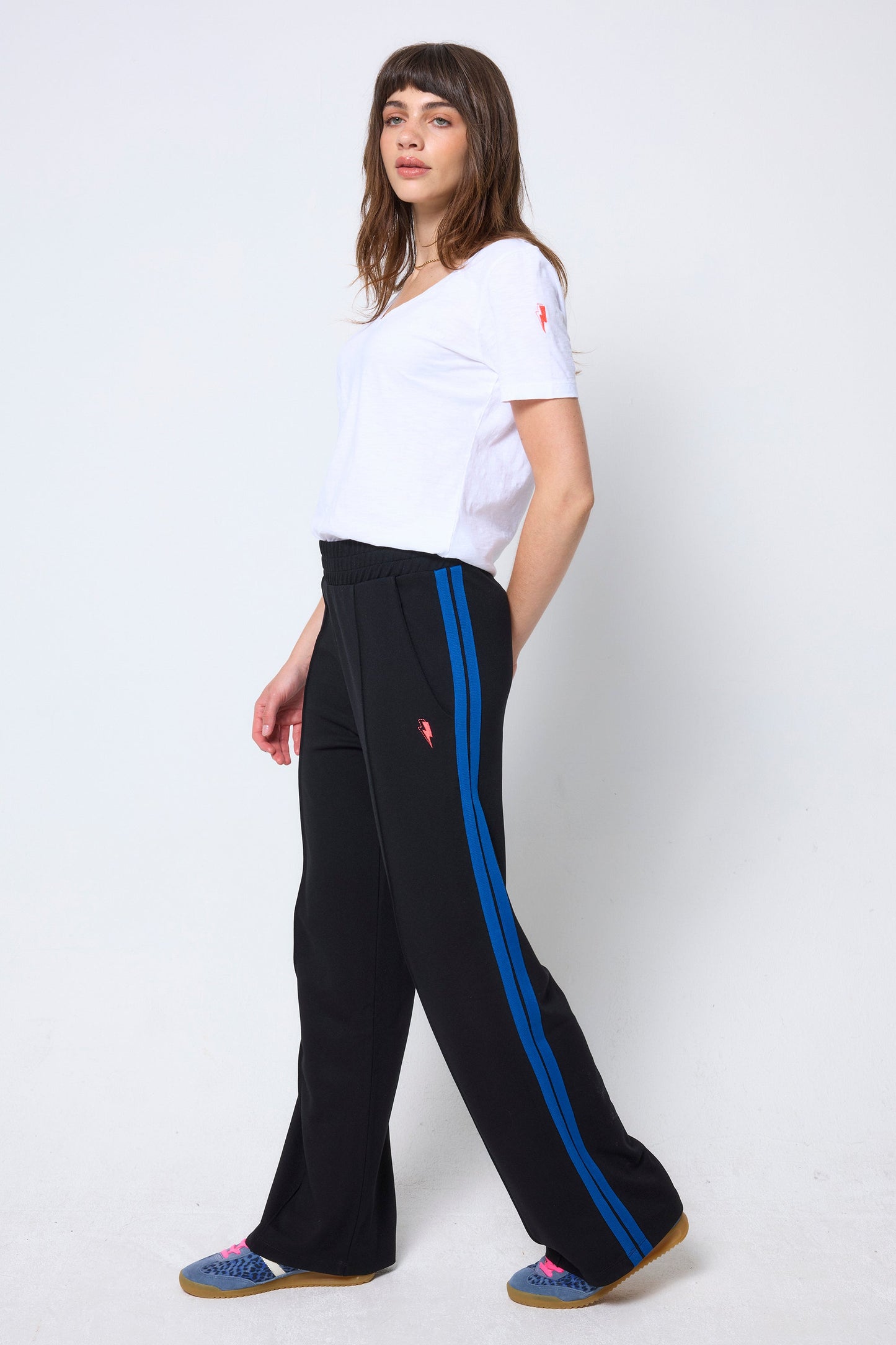 Black Side Stripe Wide Leg Jersey Trousers