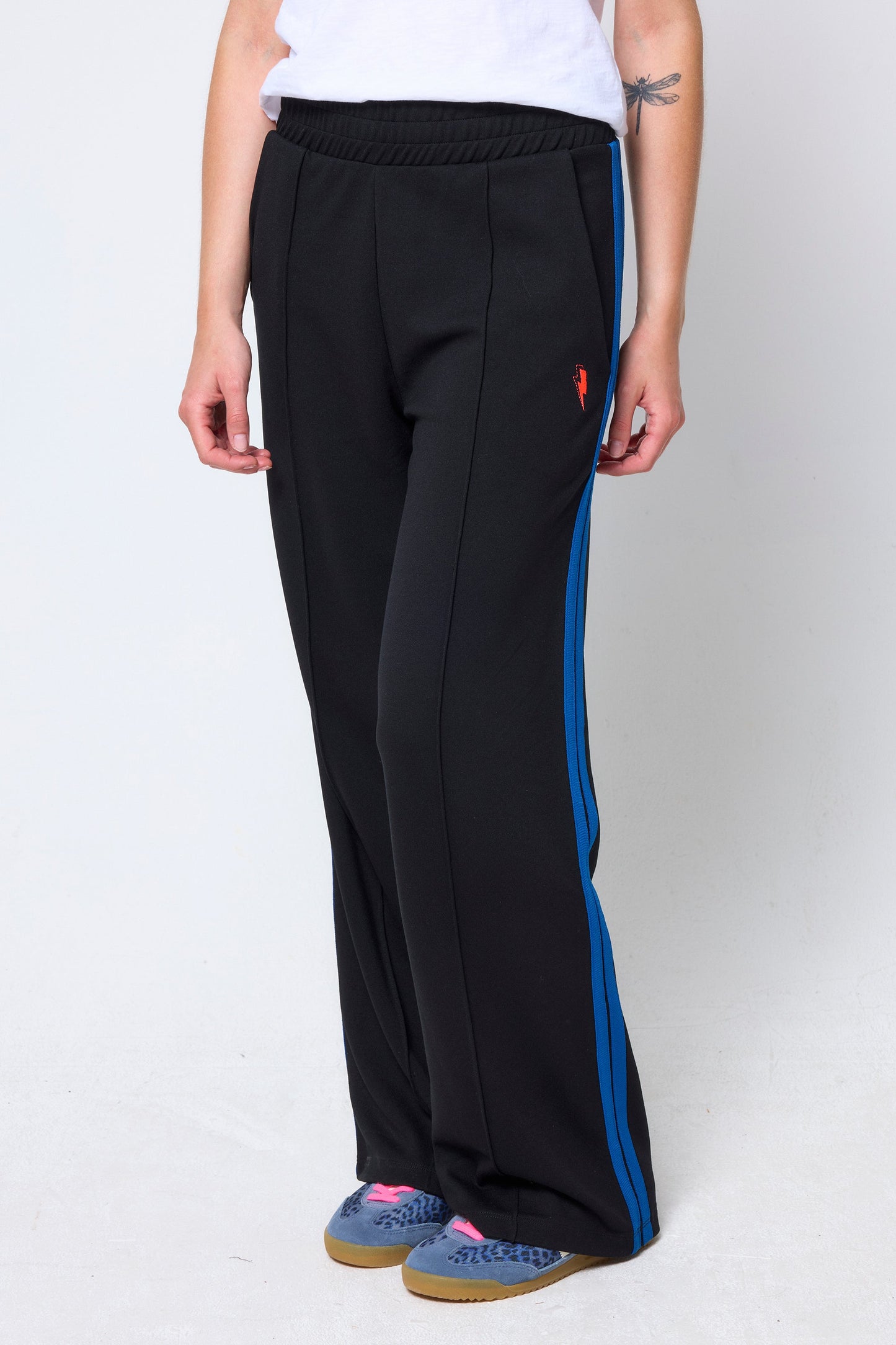 Black Side Stripe Wide Leg Jersey Trousers