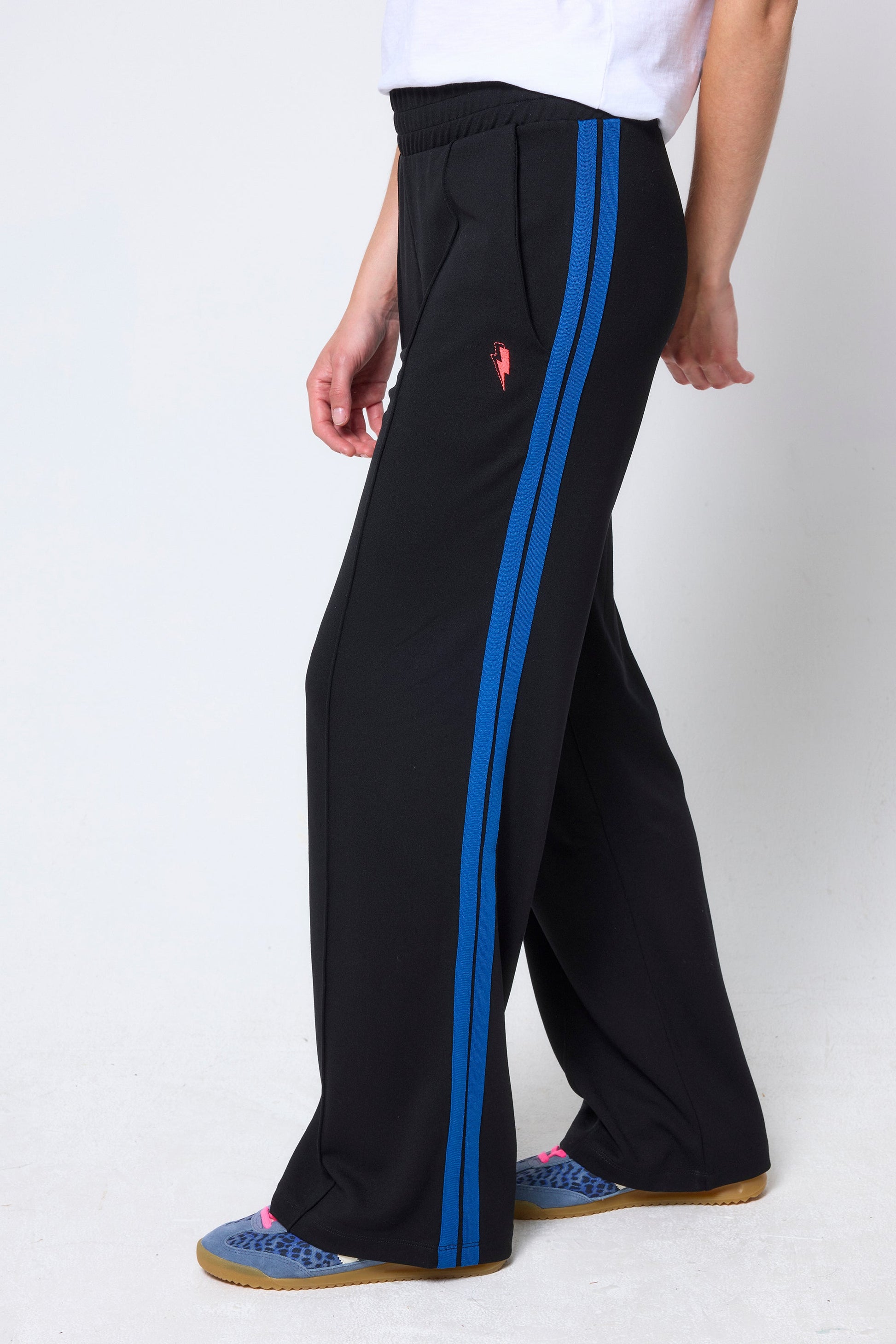 Black Side Stripe Wide Leg Jersey Trousers