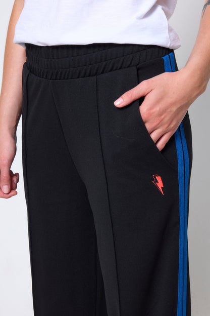 Black Side Stripe Wide Leg Jersey Trousers