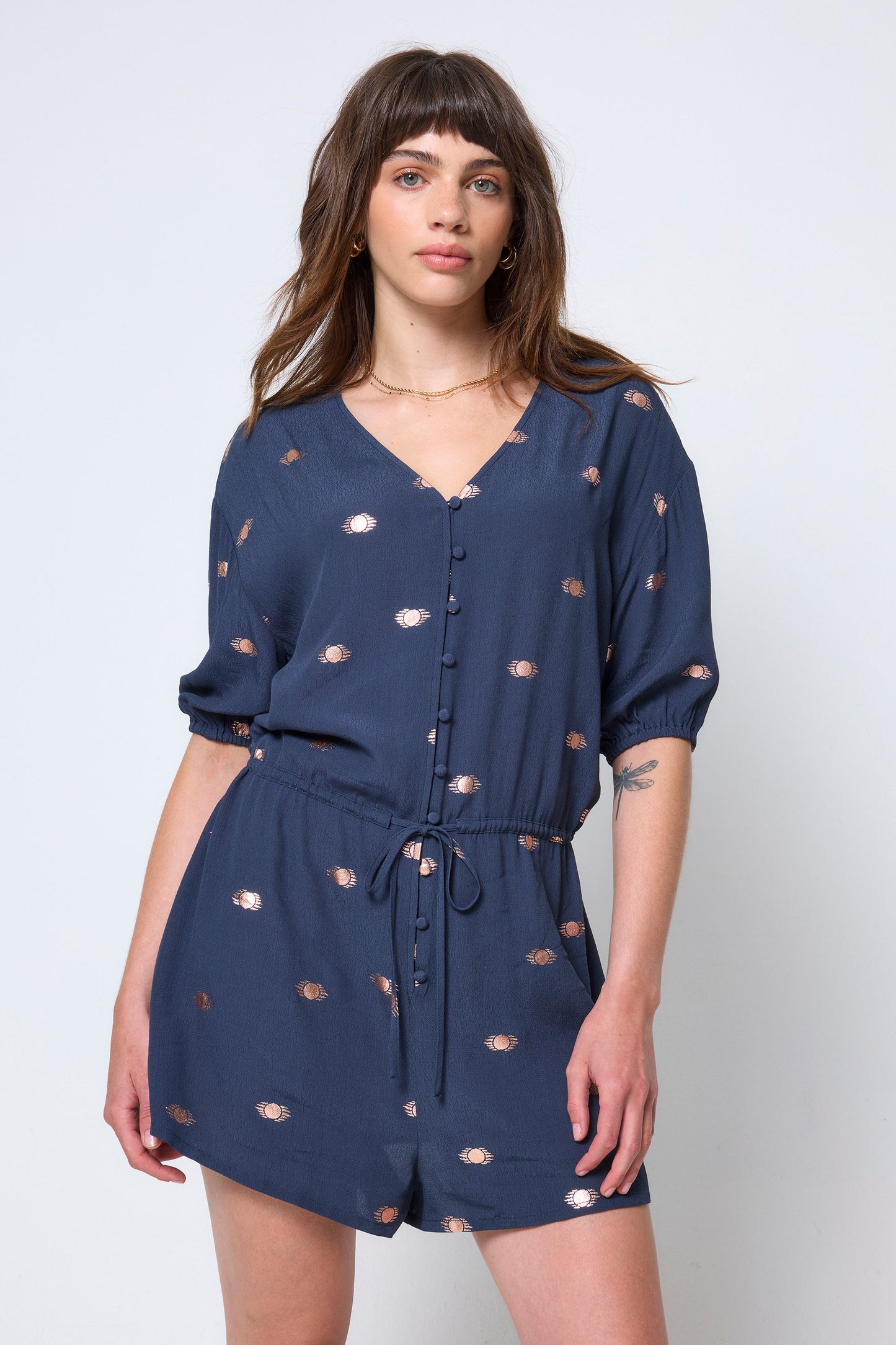 Navy with Gold Foil Playsuit