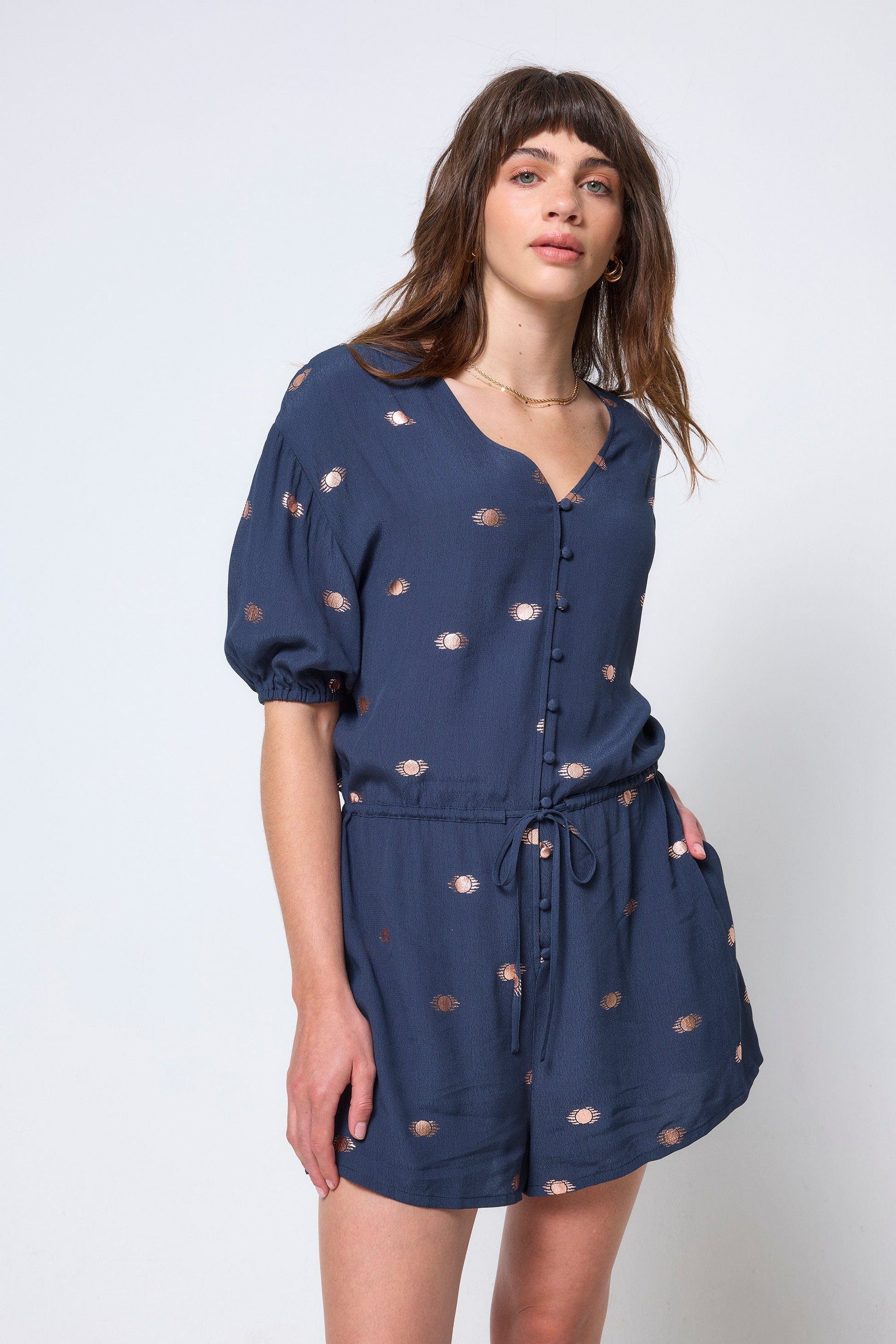 Navy with Gold Foil Playsuit