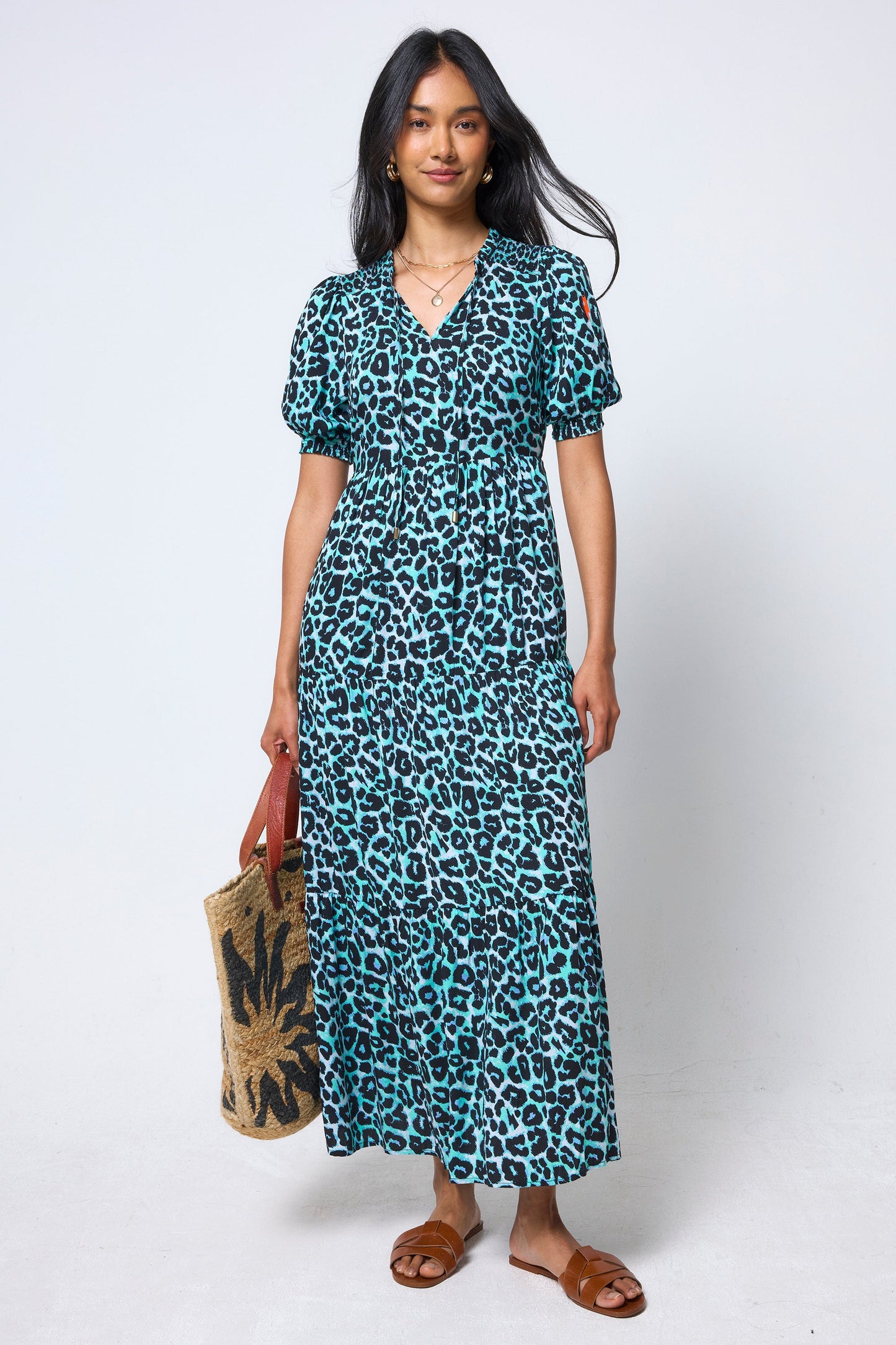 Mint Jaguar Tie Front Maxi Dress
