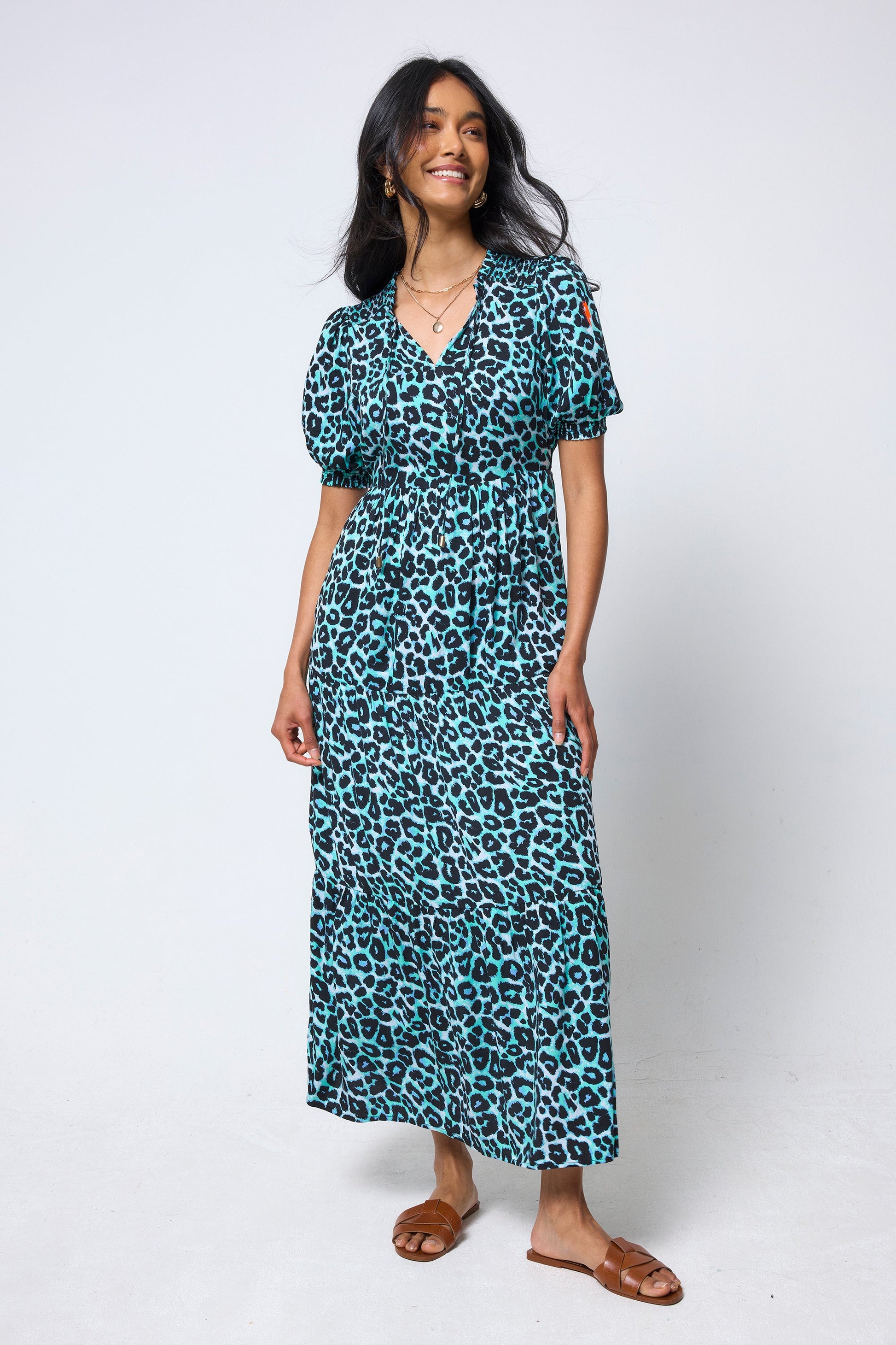 Mint Jaguar Tie Front Maxi Dress