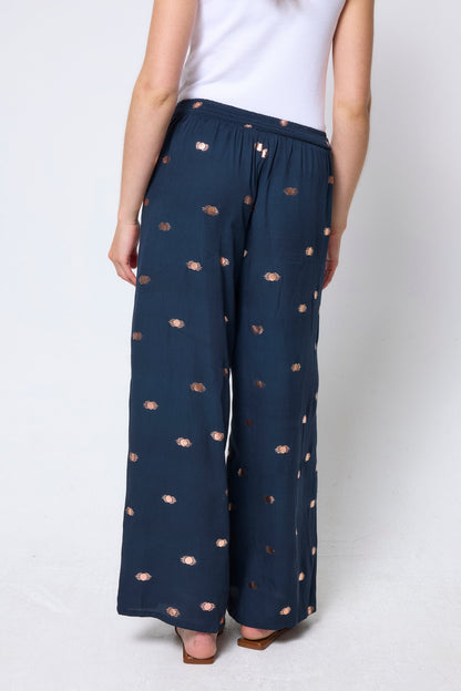 Navy with Gold Foil Wide Leg Trousers