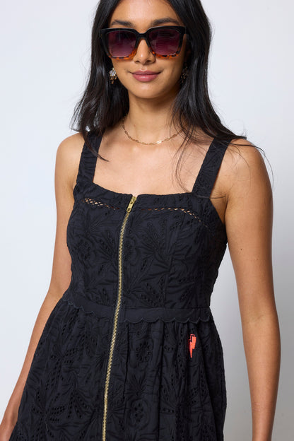 Black Broderie Zip Detail Midi Sundress