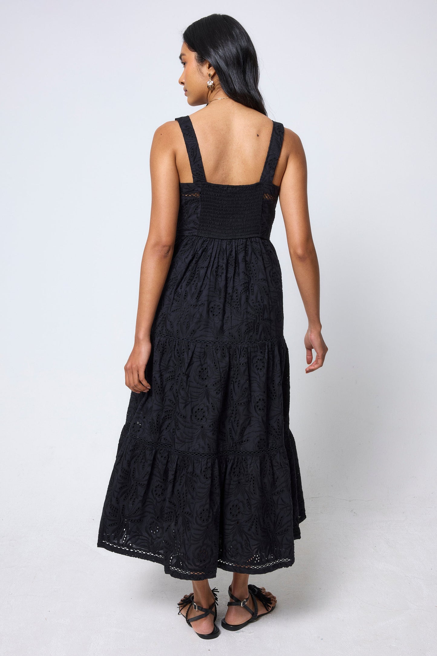 Black Broderie Zip Detail Midi Sundress