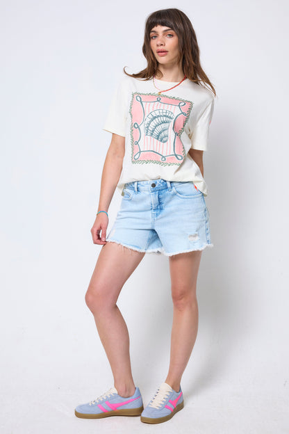Cream Summer Shell Print T-Shirt