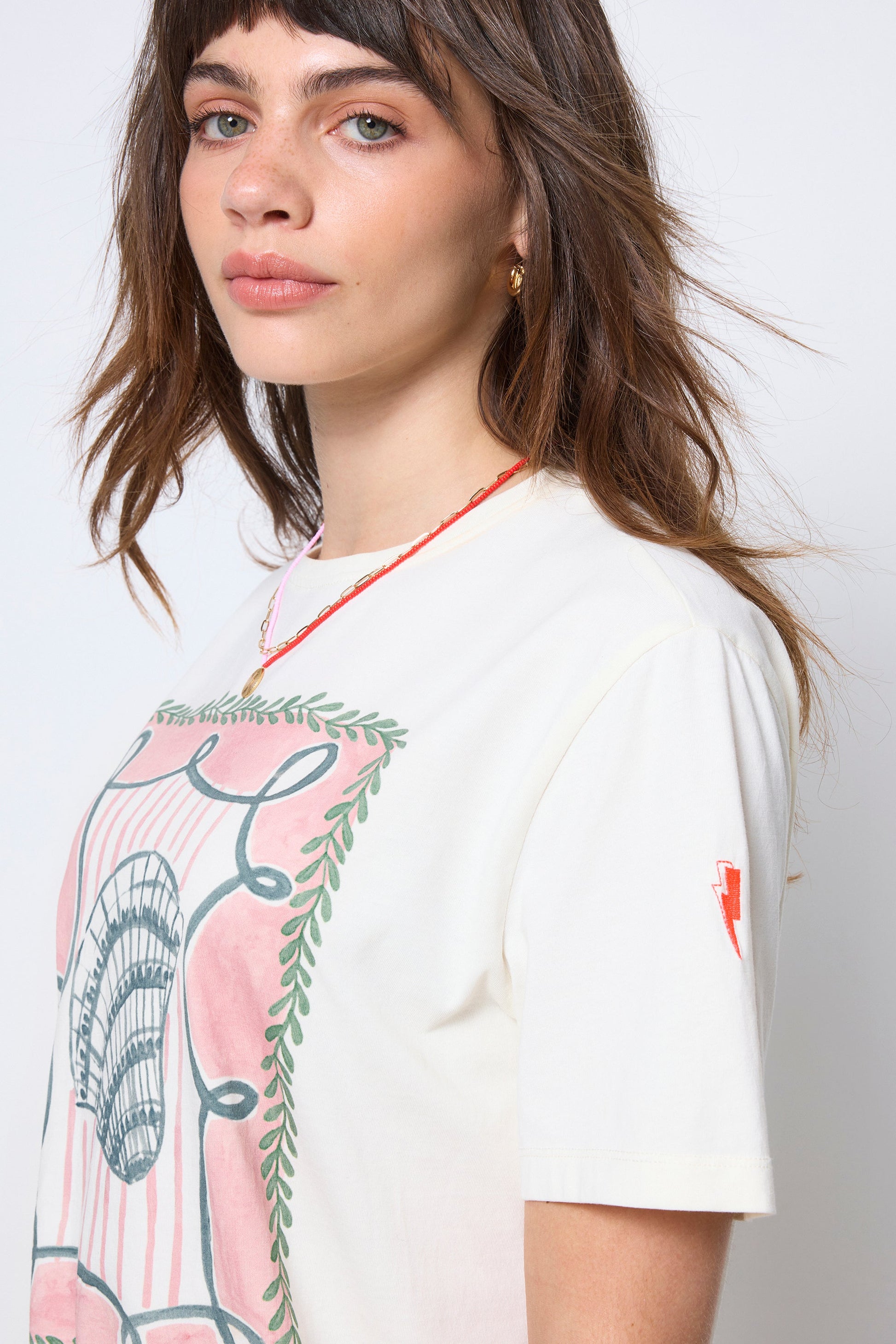 Cream Summer Shell Print T-Shirt