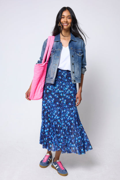Navy Paradise Cheetah Mesh Maxi Skirt