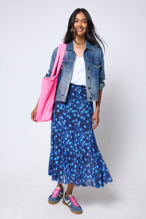 Navy Paradise Cheetah Mesh Maxi Skirt