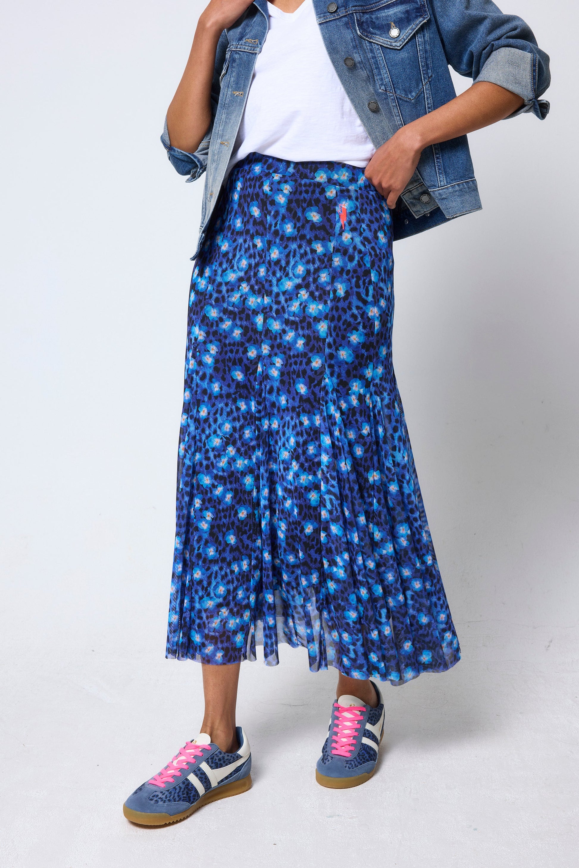 Navy Paradise Cheetah Mesh Maxi Skirt