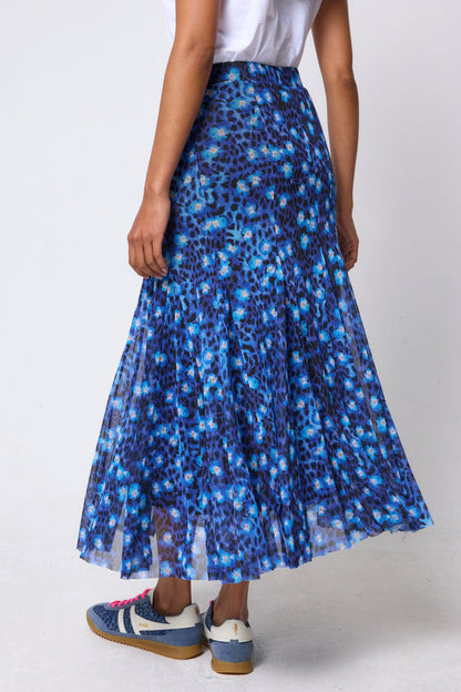 Navy Paradise Cheetah Mesh Maxi Skirt