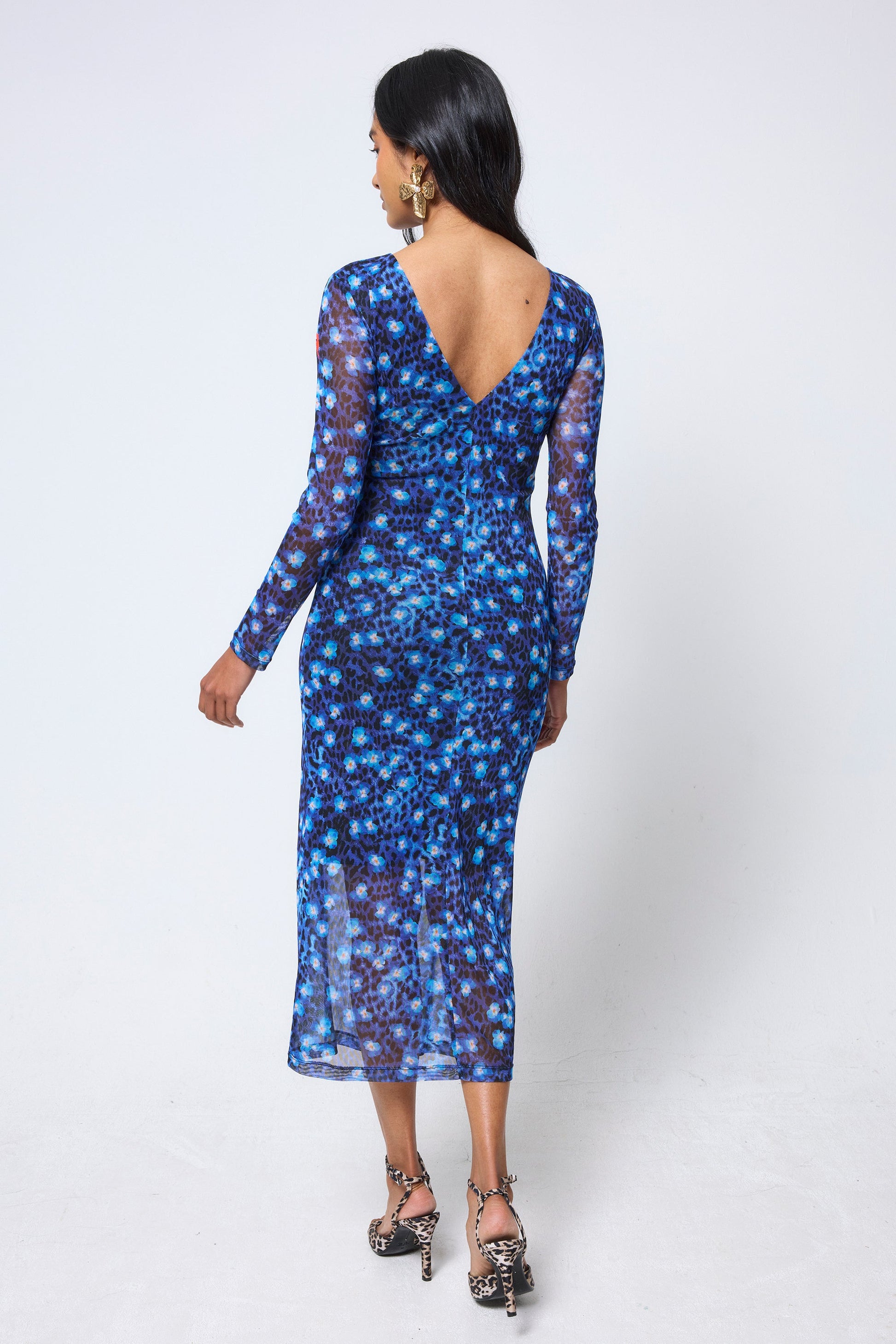 Navy Paradise Cheetah Mesh Midi Dress