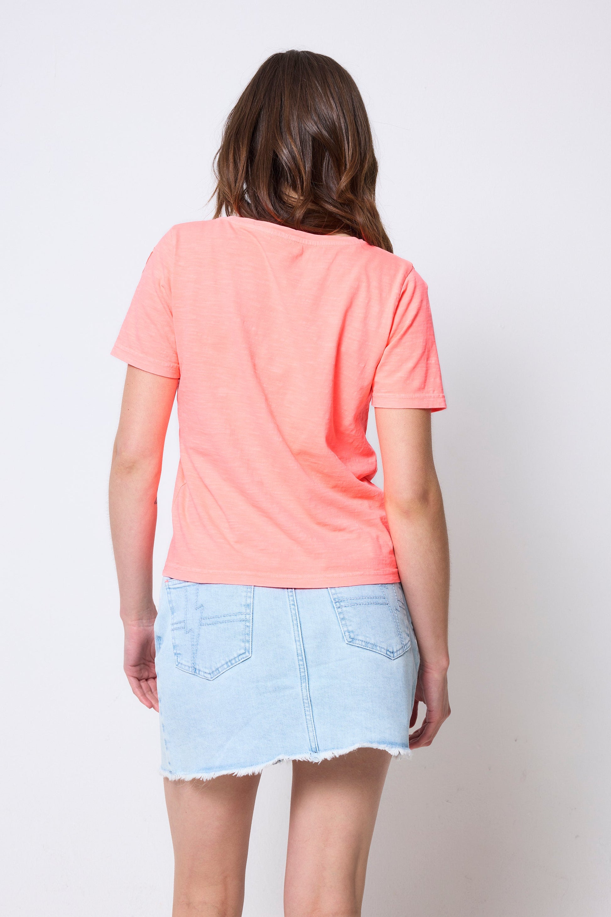 Washed Neon Coral V-Neck T-Shirt