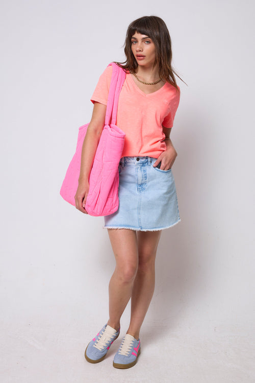 Washed Neon Coral V-Neck T-Shirt