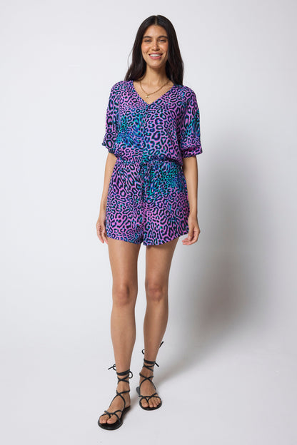 Pink with Green Leopard Ray Playsuit
