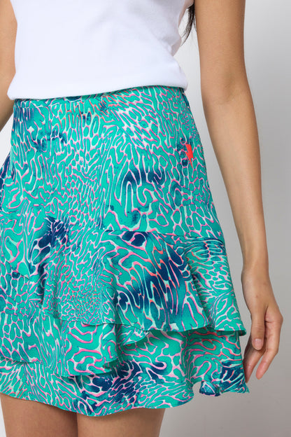 Turquoise Ocean Scales Ruffle Mini Skirt