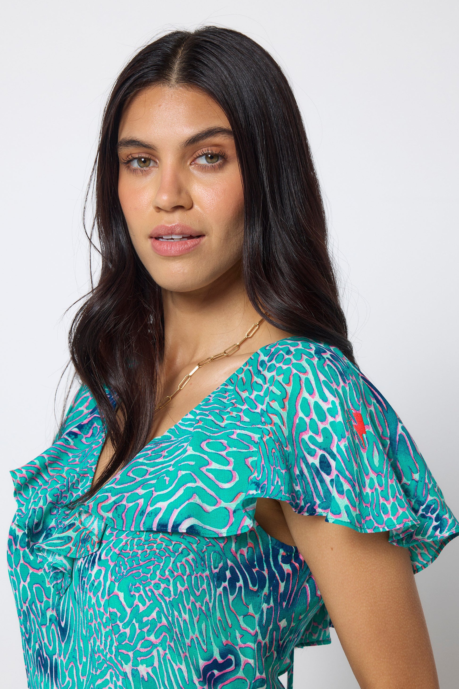 Turquoise Ocean Scales Cape Sleeve Midi Dress