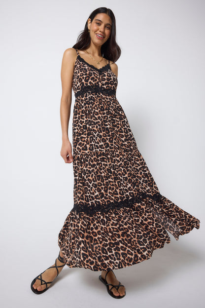 Neutral Jaguar Lace Trim Midi Sundress