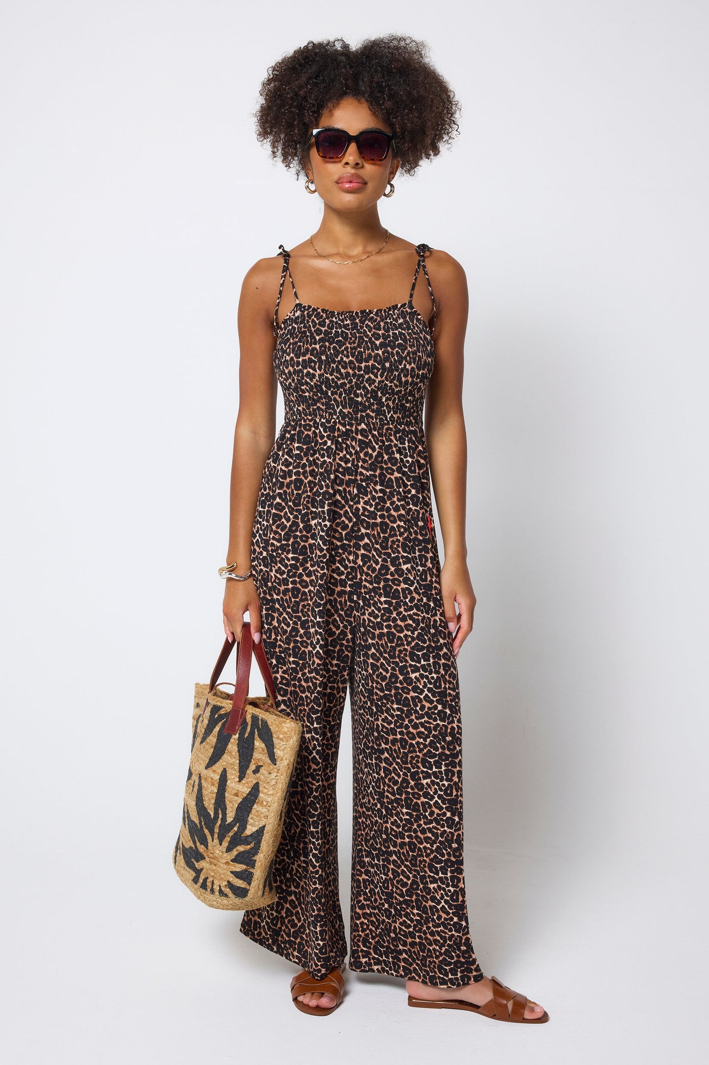 Neutral Jaguar Jersey Wide Leg Jumpsuit