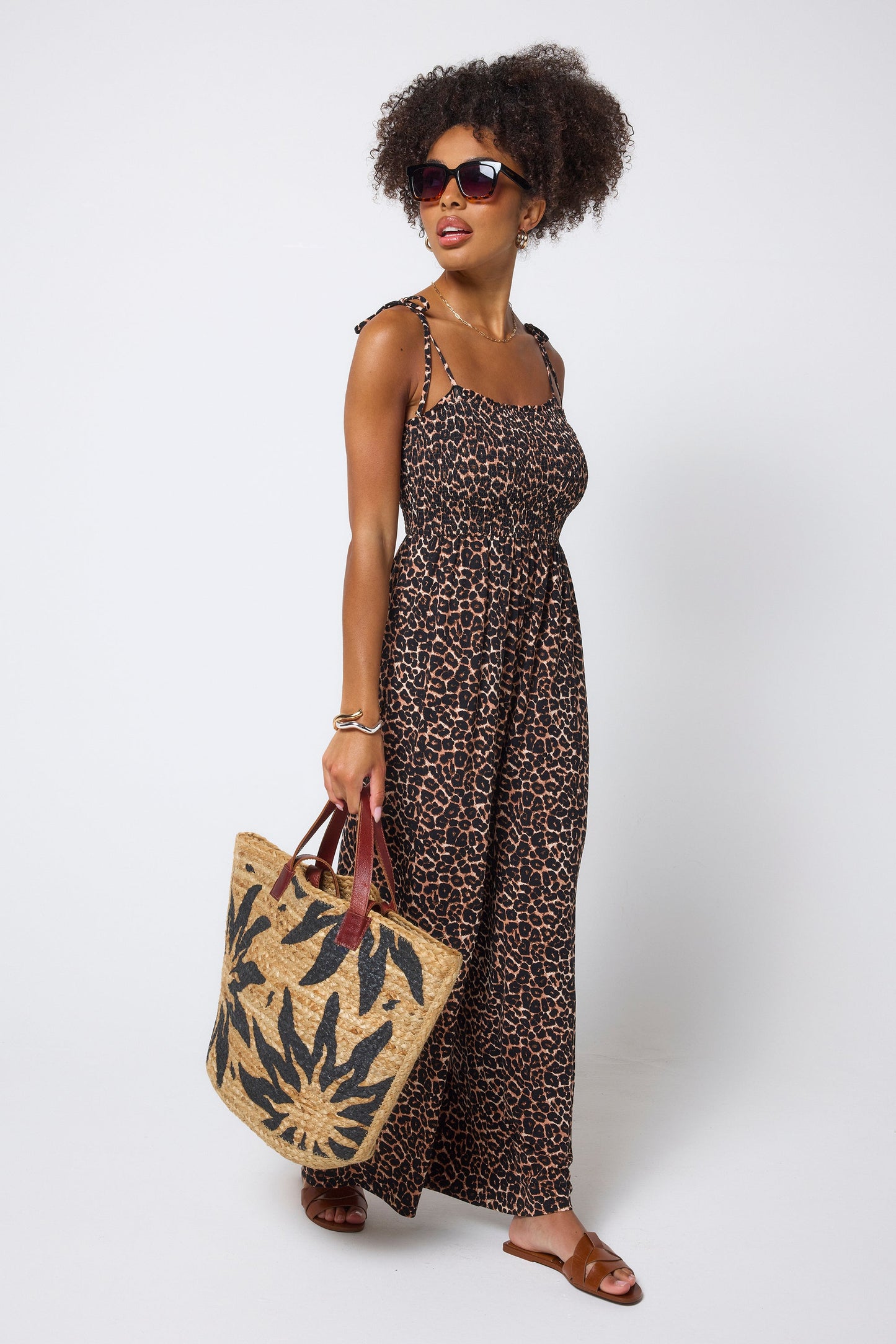 Neutral Jaguar Jersey Wide Leg Jumpsuit