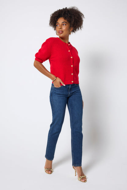 Red Short Sleeve Cardigan