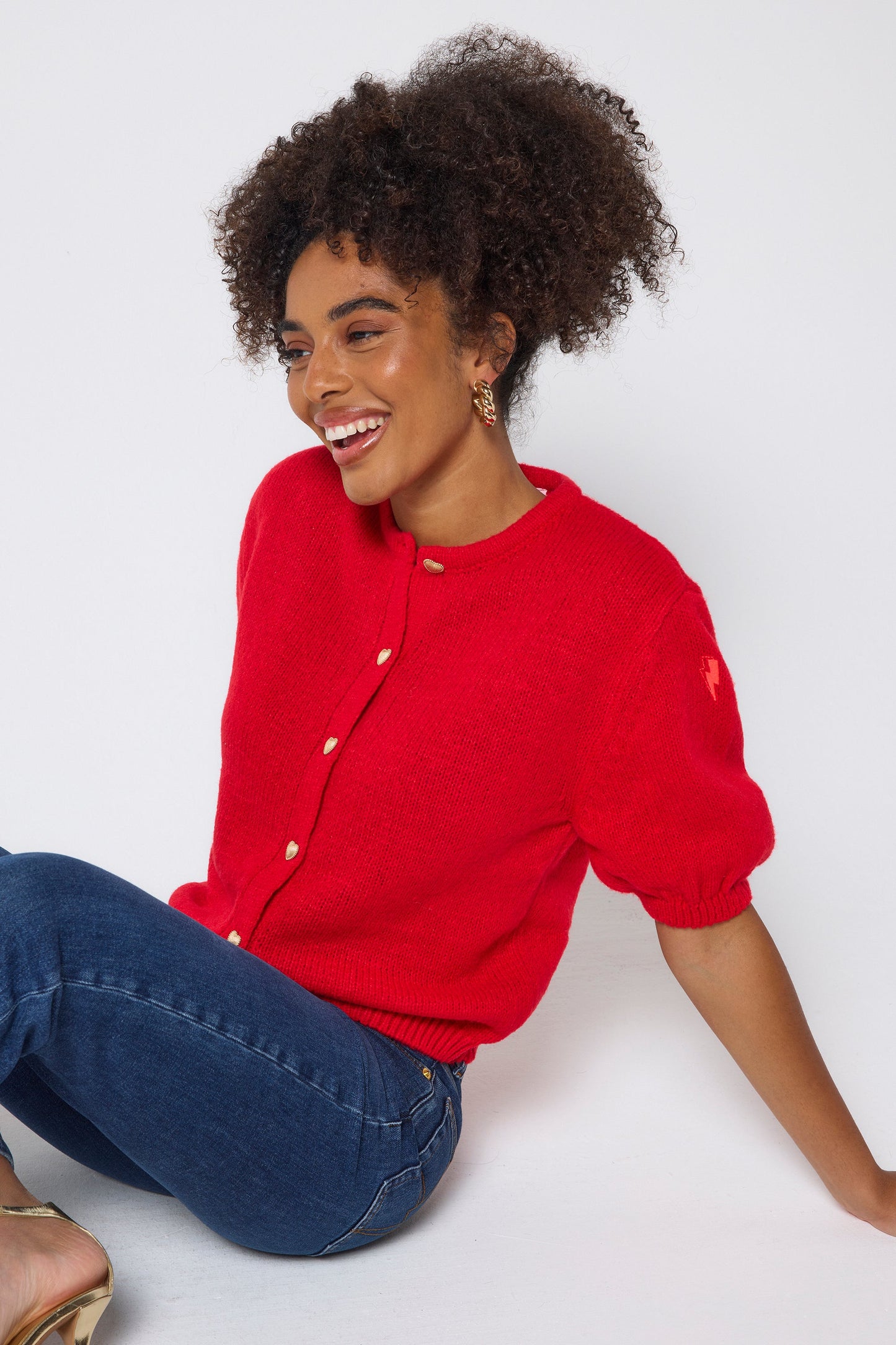 Red Short Sleeve Cardigan