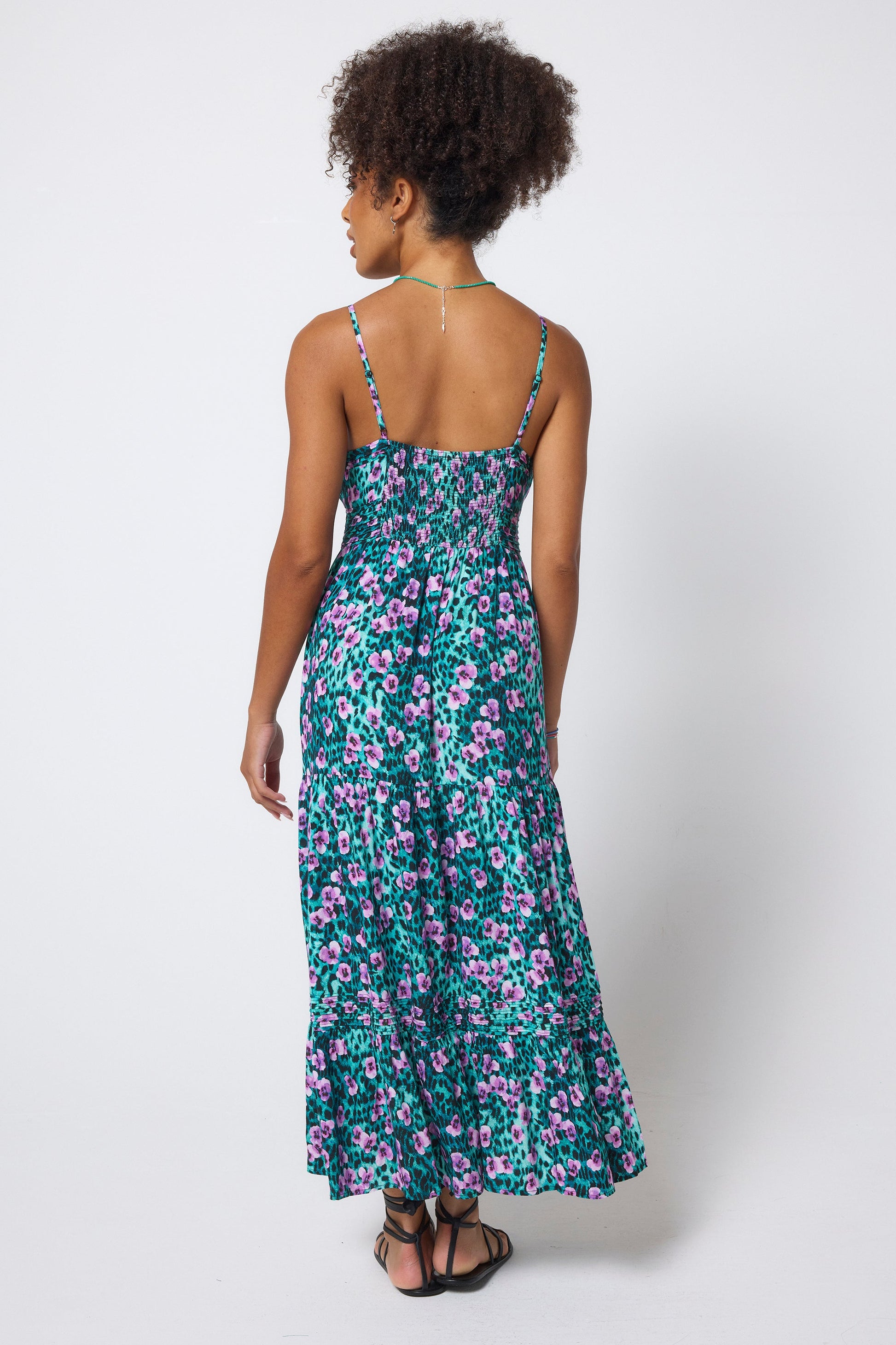 Turquoise Paradise Cheetah Pintuck Midi Sundress