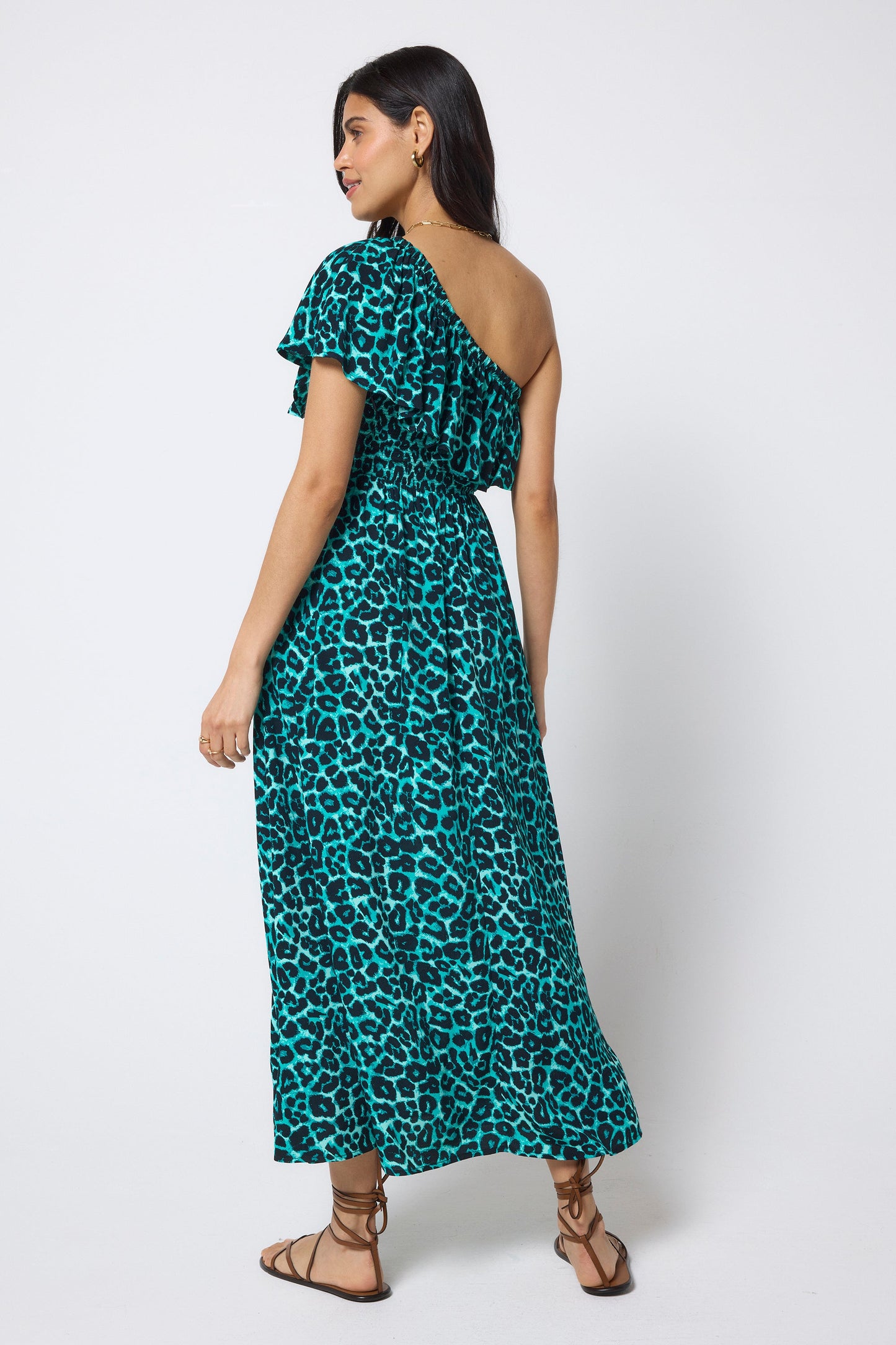 Green Jaguar One Shoulder Midi Dress